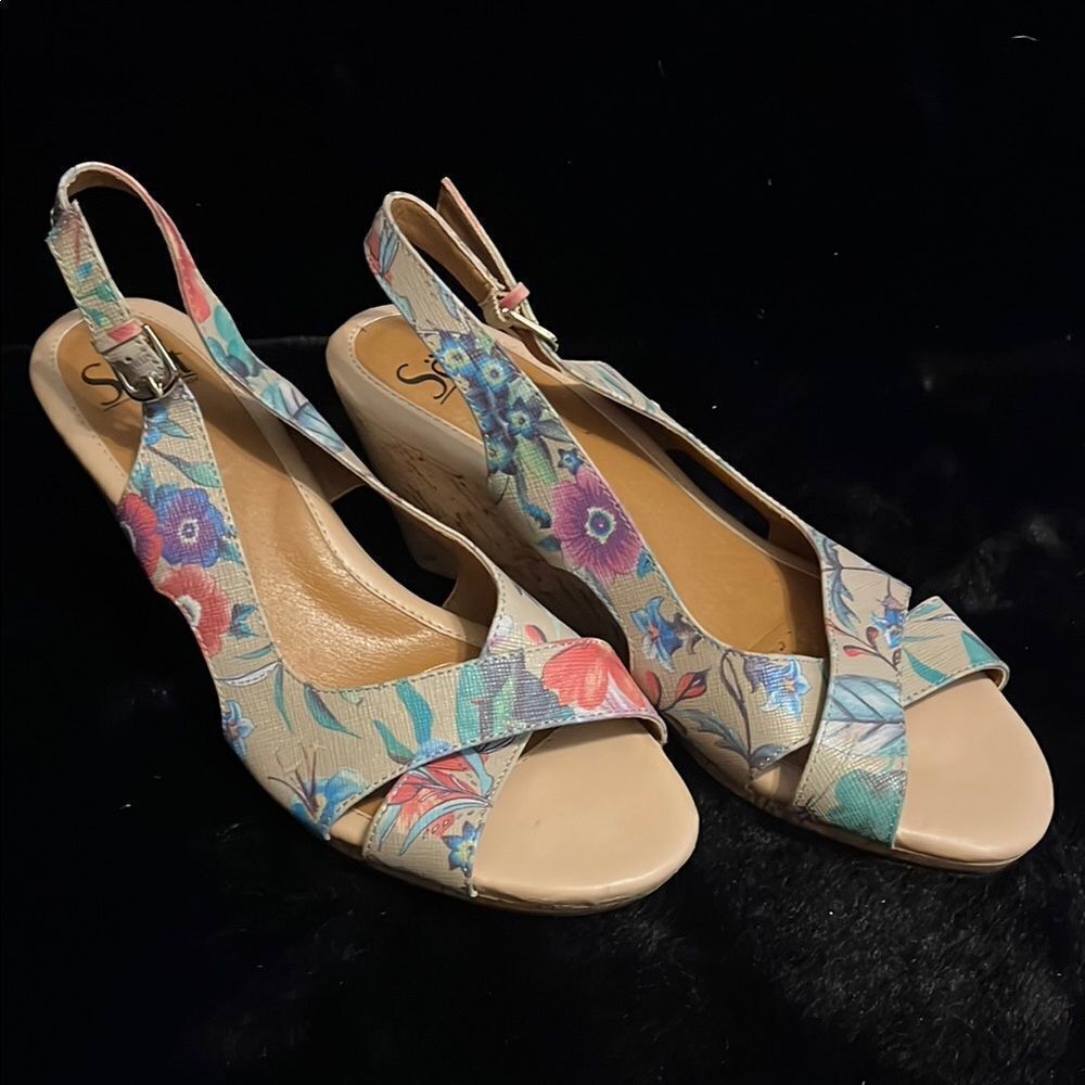 Sofft Cielean Floral Cork Wedge Sandals